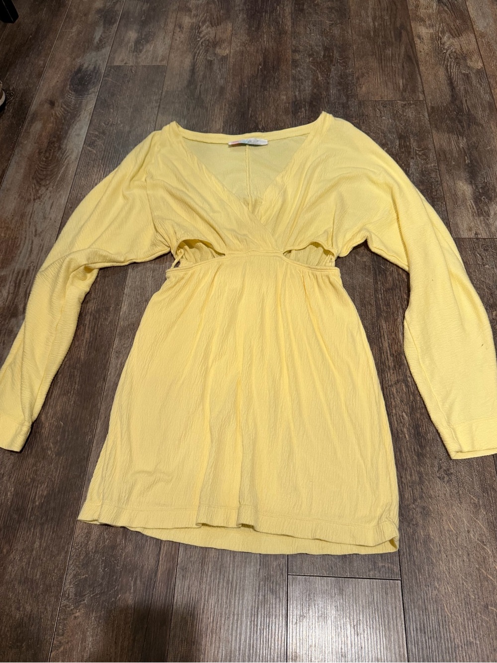 Yellow Long-Sleeve V-Neck Cutout Mini Dress